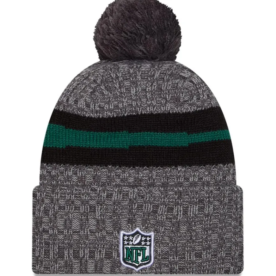 New York Jets Knit^Men's New Era Gray 2023 Sideline Sport Cuffed Pom Knit Hat