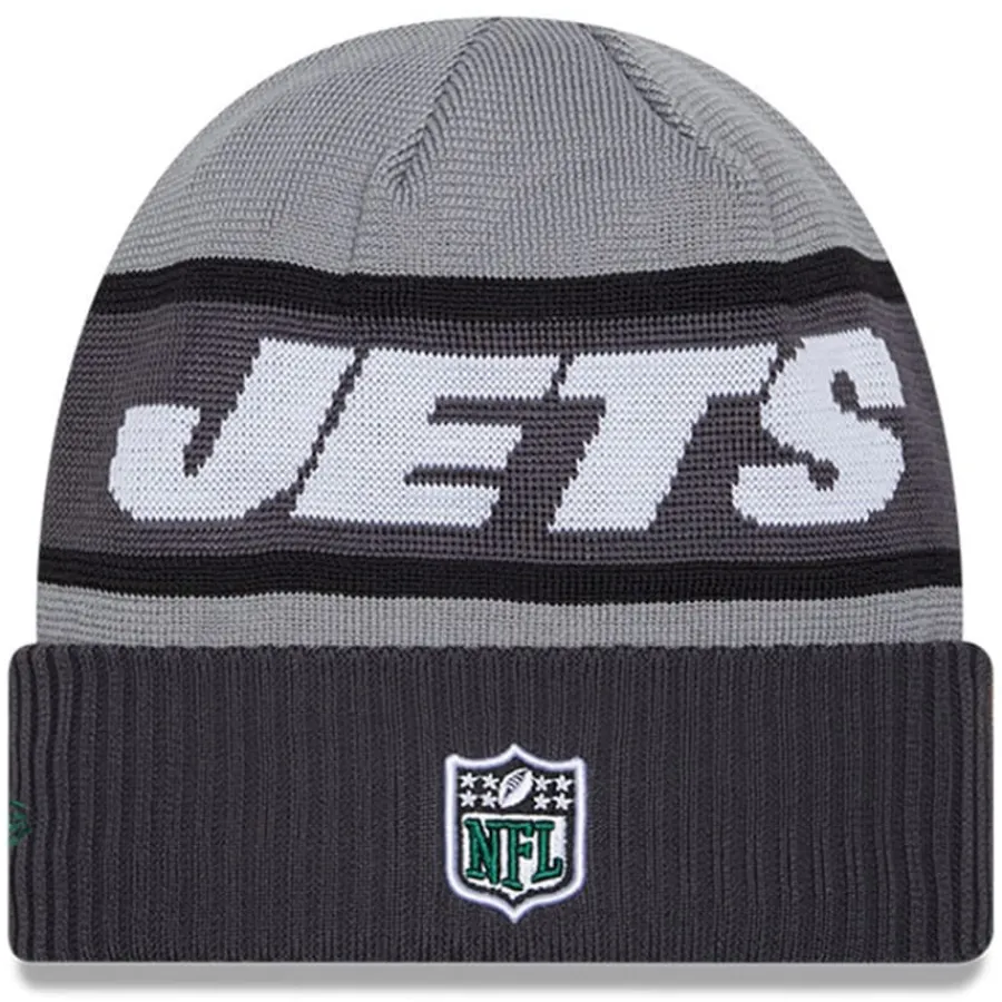 New York Jets Knit^Men's New Era Gray 2023 Sideline Tech Cuffed Knit Hat