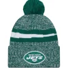 New York Jets Knit^Men's New Era Green 2023 Sideline Cuffed Knit Hat With Pom
