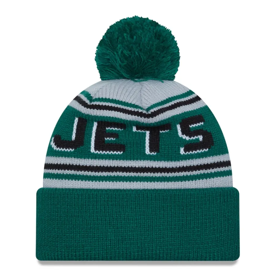 New York Jets Knit^Men's New Era Green Main Cuffed Knit Hat With Pom