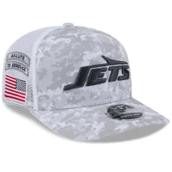 New York Jets Hats | Men^Men's New Era White 2024 Salute To Service Digital Camo 9SEVENTY Stretch-Snap Hat