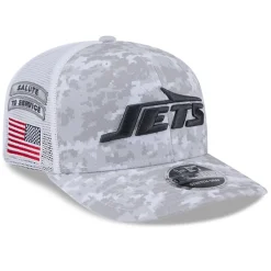 New York Jets Hats | Men^Men's New Era White 2024 Salute To Service Digital Camo 9SEVENTY Stretch-Snap Hat