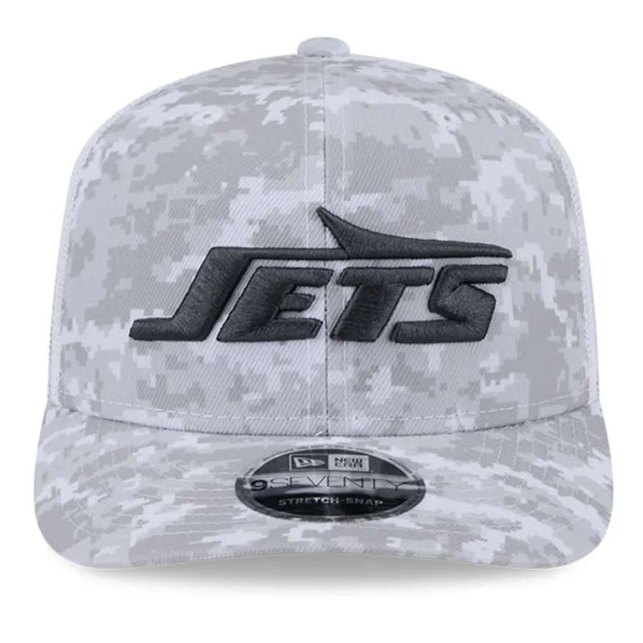 New York Jets Hats | Men^Men's New Era White 2024 Salute To Service Digital Camo 9SEVENTY Stretch-Snap Hat