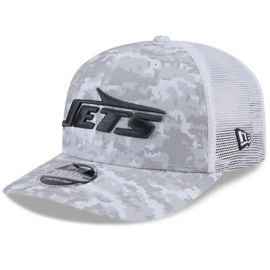 New York Jets Hats | Men^Men's New Era White 2024 Salute To Service Digital Camo 9SEVENTY Stretch-Snap Hat