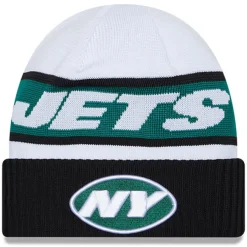 New York Jets Knit^Men's New Era White/Black 2023 Sideline Tech Cuffed Knit Hat