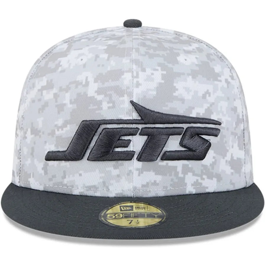 New York Jets Fitted^Men's New Era Arctic Camo/Graphite 2024 Salute To Service 59FIFTY Fitted Hat