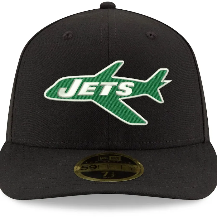 New York Jets Fitted^Men's New Era Black Omaha Throwback Low Profile 59FIFTY Fitted Hat