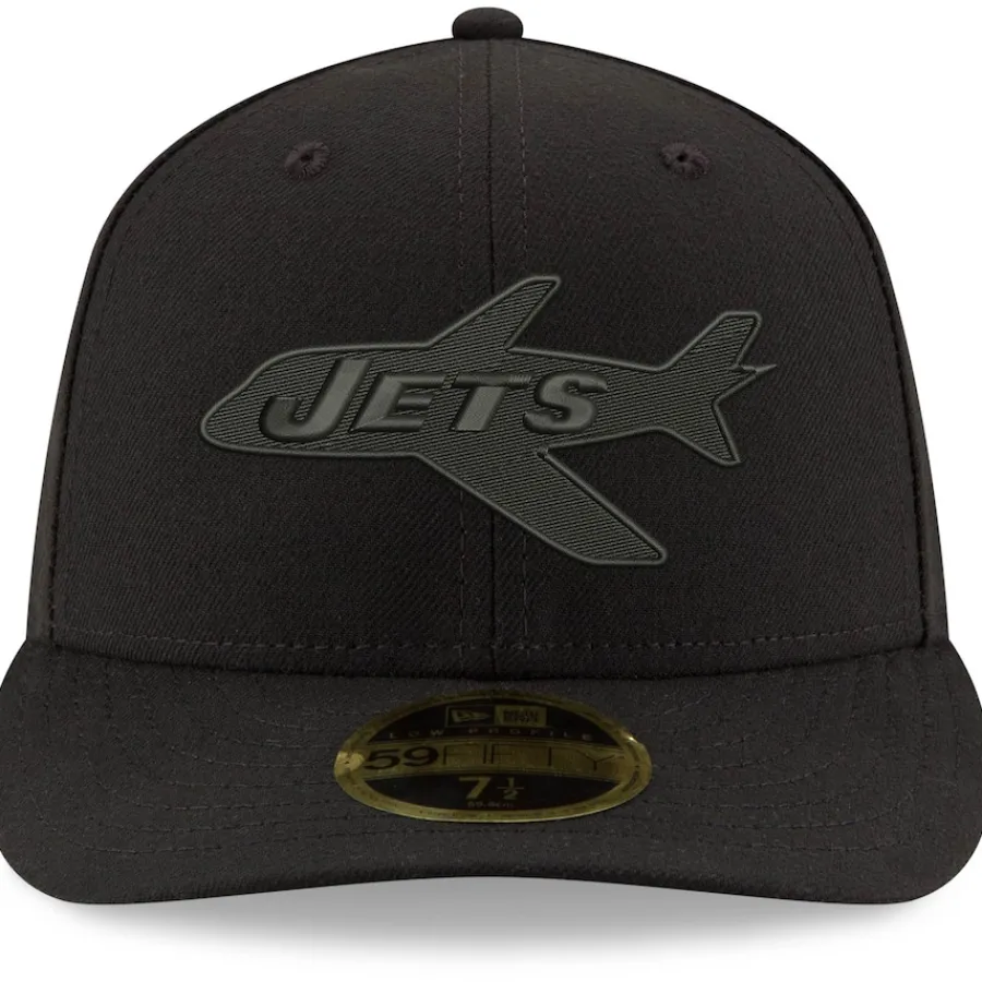 New York Jets Fitted^Men's New Era Black Alternate Logo Black On Black Low Profile 59FIFTY II Fitted Hat