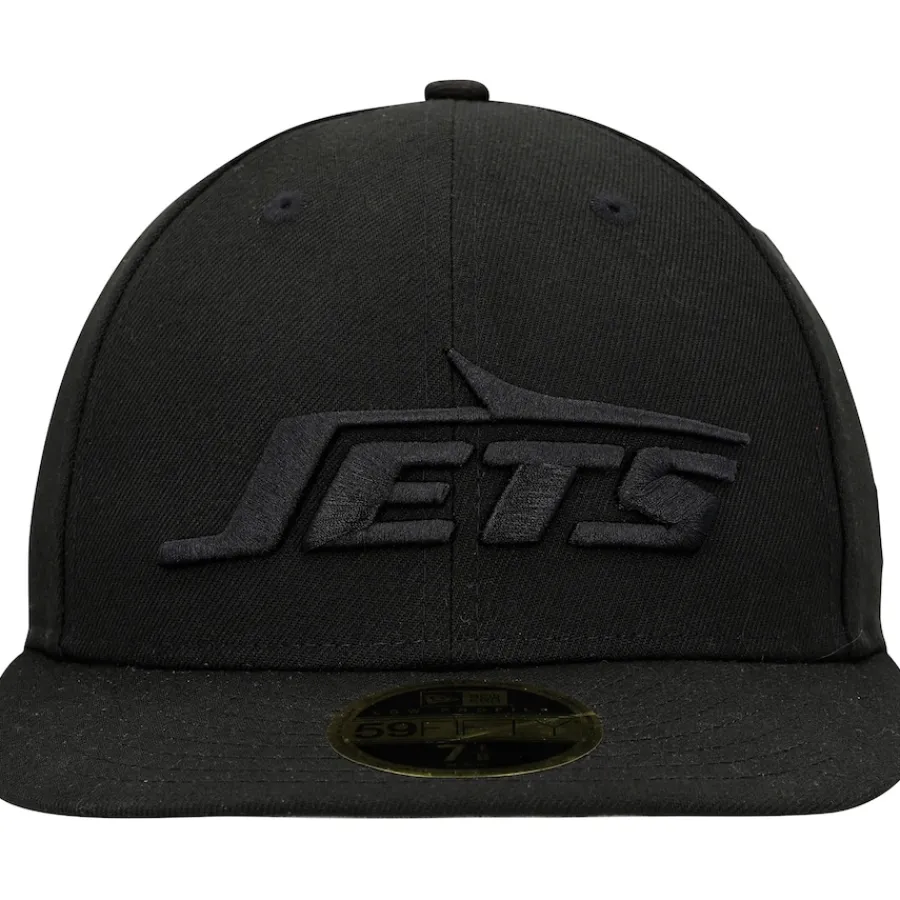 New York Jets Fitted^Men's New Era Black Wordmark Black On Black Low Profile 59FIFTY II Fitted Hat
