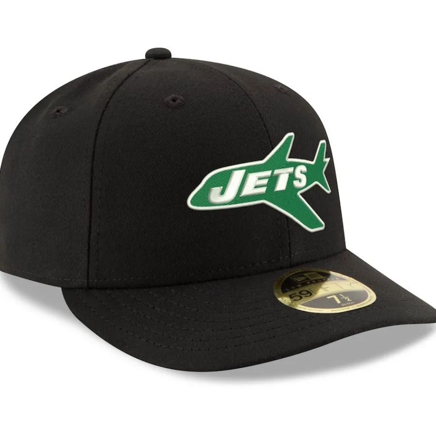 New York Jets Fitted^Men's New Era Black Omaha Throwback Low Profile 59FIFTY Fitted Hat
