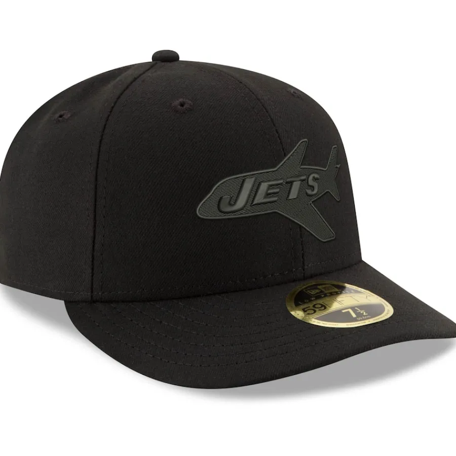 New York Jets Fitted^Men's New Era Black Alternate Logo Black On Black Low Profile 59FIFTY II Fitted Hat