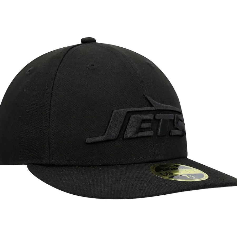 New York Jets Fitted^Men's New Era Black Wordmark Black On Black Low Profile 59FIFTY II Fitted Hat