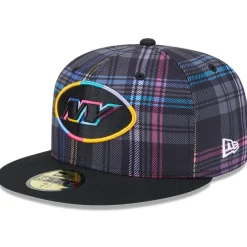 New York Jets Hats | Men^Men's New Era Black 2024 NFL Crucial Catch Plaid 59FIFTY Fitted Hat