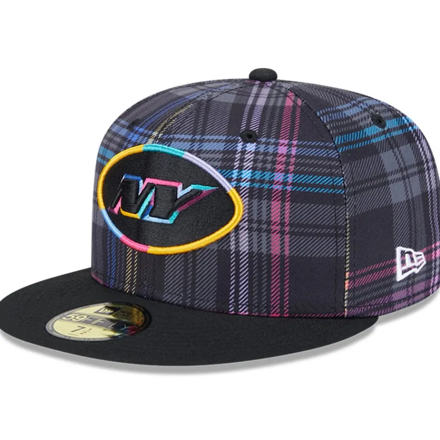 New York Jets Hats | Men^Men's New Era Black 2024 NFL Crucial Catch Plaid 59FIFTY Fitted Hat