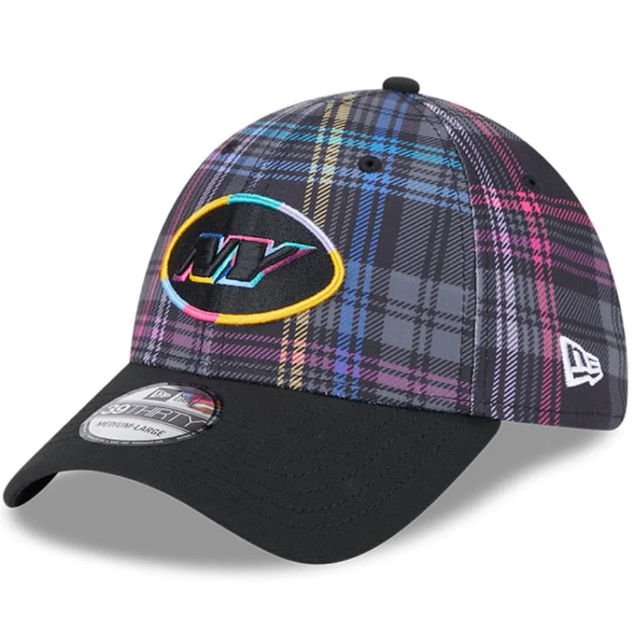 New York Jets Hats | Men^Men's New Era Black 2024 NFL Crucial Catch Plaid 39THIRTY Flex Hat