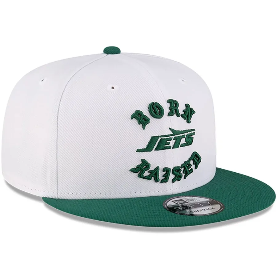 New York Jets Snapback^Men's New Era Born X Raised White/Green 9FIFTY Snapback Hat