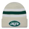 New York Jets Knit^Men's New Era Cream Team Stripe Cuffed Knit Hat