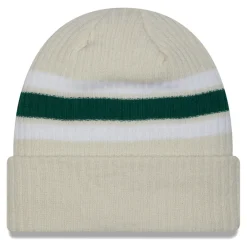 New York Jets Knit^Men's New Era Cream Team Stripe Cuffed Knit Hat