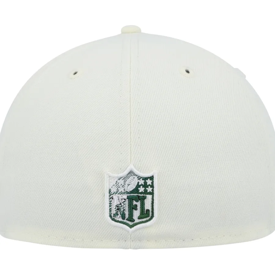 New York Jets Fitted^Men's New Era Cream Chrome Color Dim 59FIFTY Fitted Hat