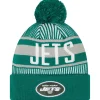 New York Jets Knit^Men's New Era Green Striped Cuffed Knit Hat With Pom