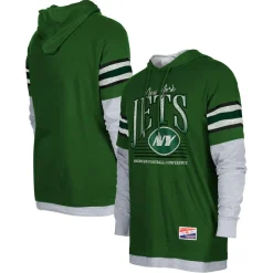 New York Jets Long Sleeved^Men's New Era Green Twofer Long Sleeve Hooded T-Shirt