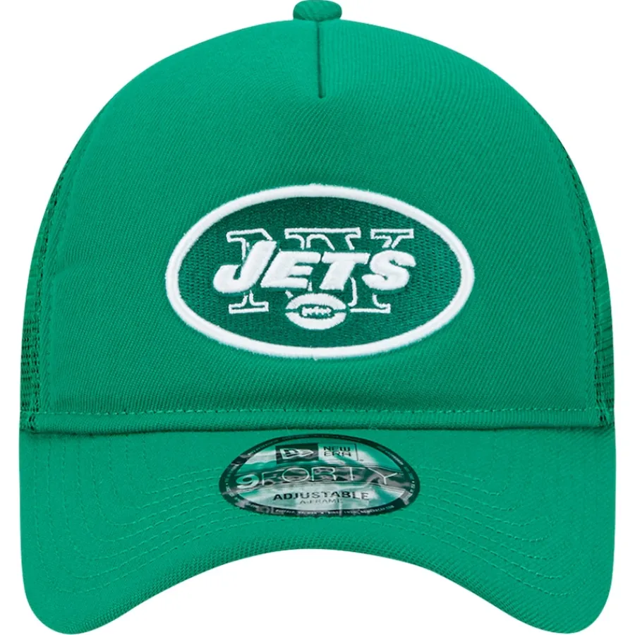 New York Jets Adjustable^Men's New Era Green 9FORTY A-Frame Trucker Adjustable Hat
