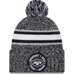 New York Jets Knit^Men's New Era Heather Black 2023 Inspire Change Cuffed Knit Hat With Pom