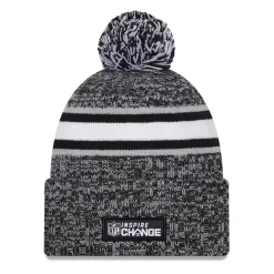 New York Jets Knit^Men's New Era Heather Black 2023 Inspire Change Cuffed Knit Hat With Pom