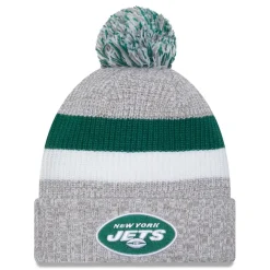 New York Jets Knit^Men's New Era Heather Gray Cuffed Knit Hat With Pom