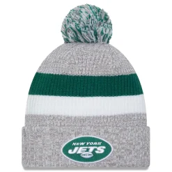 New York Jets Knit^Men's New Era Heather Gray Cuffed Knit Hat With Pom