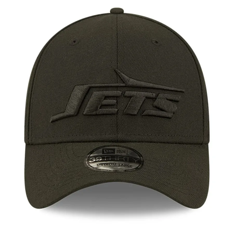 New York Jets Flex^Men's New Era Black On Black Historic Logo 39THIRTY Flex Hat