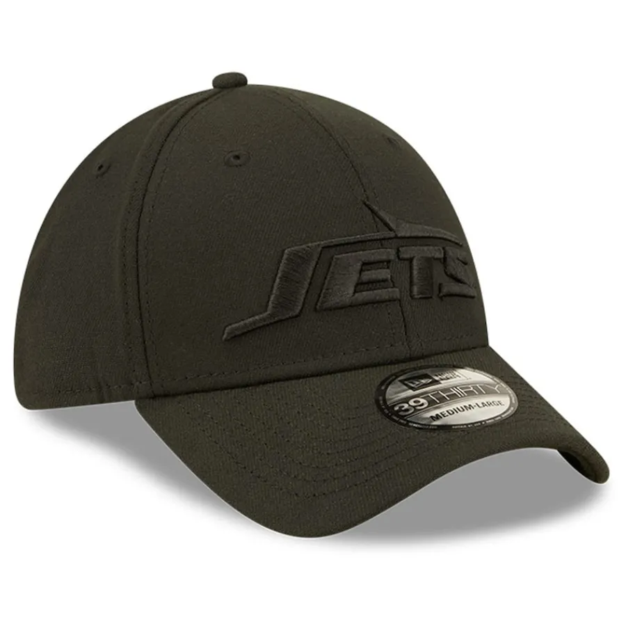 New York Jets Flex^Men's New Era Black On Black Historic Logo 39THIRTY Flex Hat