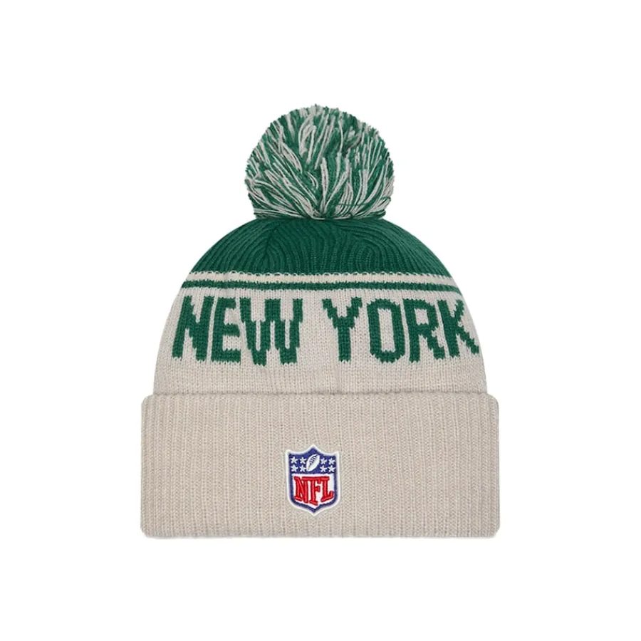 New York Jets Hats | Men^Men's New Era Stone NFL Sideline Historic Cuffed Knit Hat With Pom
