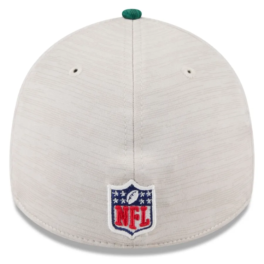 New York Jets Flex^Men's New Era Stone/Green 2024 Sideline Historic 39THIRTY Flex Hat