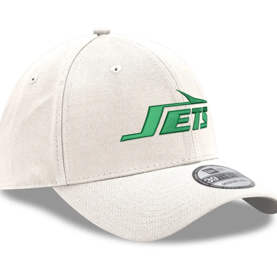 New York Jets Flex^Men's New Era White Throwback Wordmark Iced II 39THIRTY Flex Hat