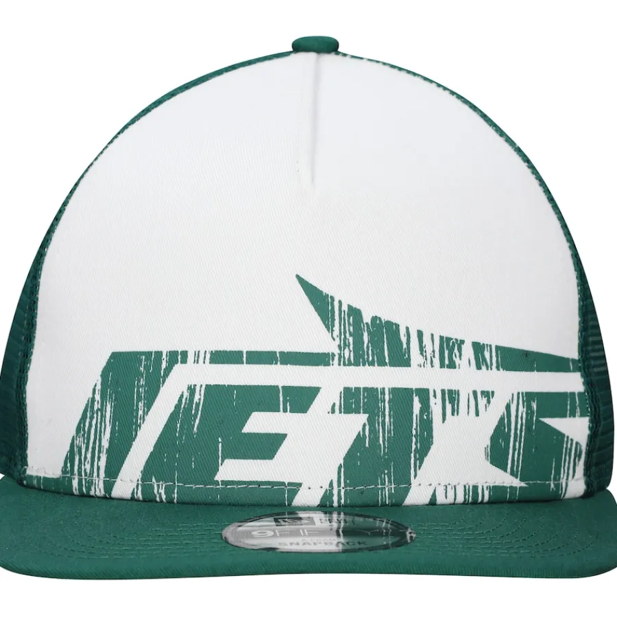 New York Jets Snapback^Men's New Era White/Green Distressed 9FIFTY A-Frame Snapback Hat