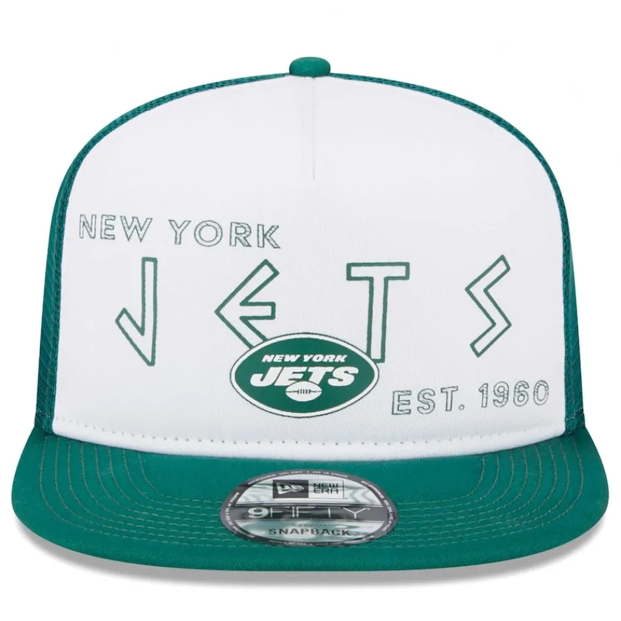 New York Jets Snapback^Men's New Era White/Green Banger 9FIFTY Trucker Snapback Hat