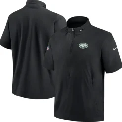 New York Jets Sweatshirts & Fleece | Men^Men's Nike Black Sideline Coach Short Sleeve Hoodie Quarter-Zip Jacket