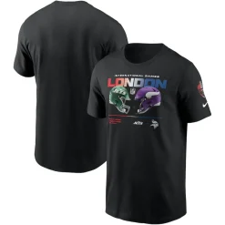New York Jets T-Shirts | Men^Men's Nike Black Vs. Minnesota Vikings International Games London 2024 T-Shirt