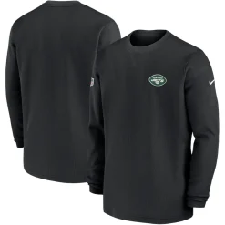 New York Jets Long Sleeved^Men's Nike Black 2023 Sideline Throwback Heavy Brushed Waffle Long Sleeve Top