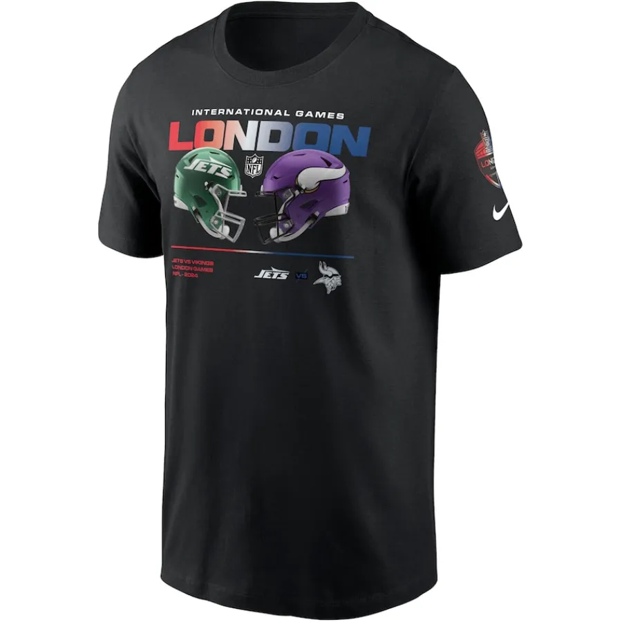 New York Jets T-Shirts | Men^Men's Nike Black Vs. Minnesota Vikings International Games London 2024 T-Shirt