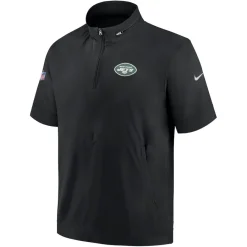 New York Jets Sweatshirts & Fleece | Men^Men's Nike Black Sideline Coach Short Sleeve Hoodie Quarter-Zip Jacket
