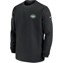 New York Jets Long Sleeved^Men's Nike Black 2023 Sideline Throwback Heavy Brushed Waffle Long Sleeve Top