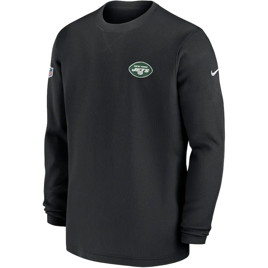 New York Jets Long Sleeved^Men's Nike Black 2023 Sideline Throwback Heavy Brushed Waffle Long Sleeve Top