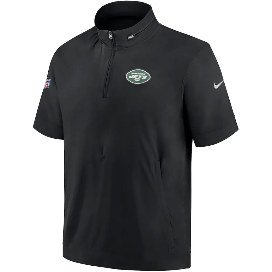 New York Jets Sweatshirts & Fleece | Men^Men's Nike Black Sideline Coach Short Sleeve Hoodie Quarter-Zip Jacket