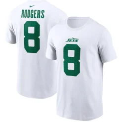 New York Jets T-Shirts | Men^Men's Nike Aaron Rodgers White Legacy Player Name & Number T-Shirt