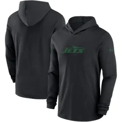 New York Jets Long Sleeved^Men's Nike Black Sideline Hoodie Performance Long Sleeve T-Shirt