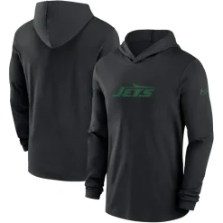 New York Jets Long Sleeved^Men's Nike Black Sideline Hoodie Performance Long Sleeve T-Shirt