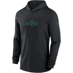 New York Jets Long Sleeved^Men's Nike Black Sideline Hoodie Performance Long Sleeve T-Shirt