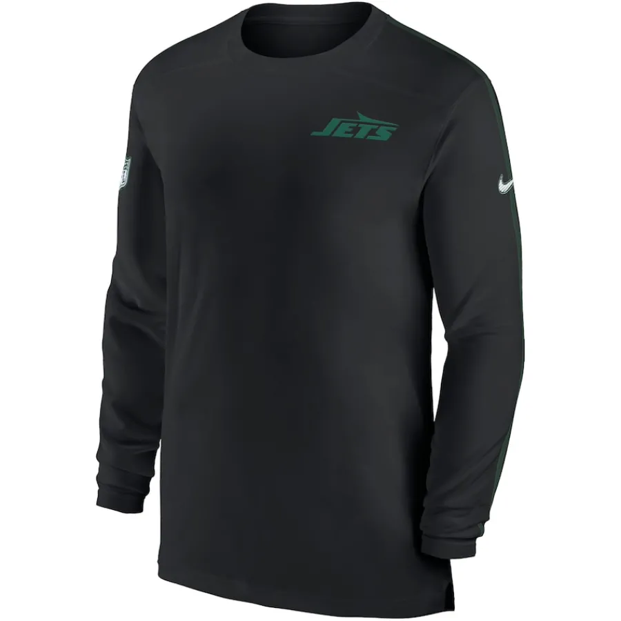 New York Jets Long Sleeved^Men's Nike Black Sideline Coach UV Performance Long Sleeve T-Shirt